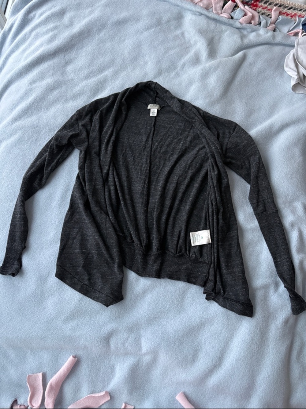 Vintage Roots Charcoal Open-Front Women's Cardigan with Thumbholes